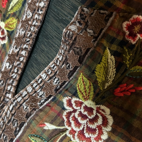 Johnny Was Plaid Embroidered Blouse - Picture 2 of 8